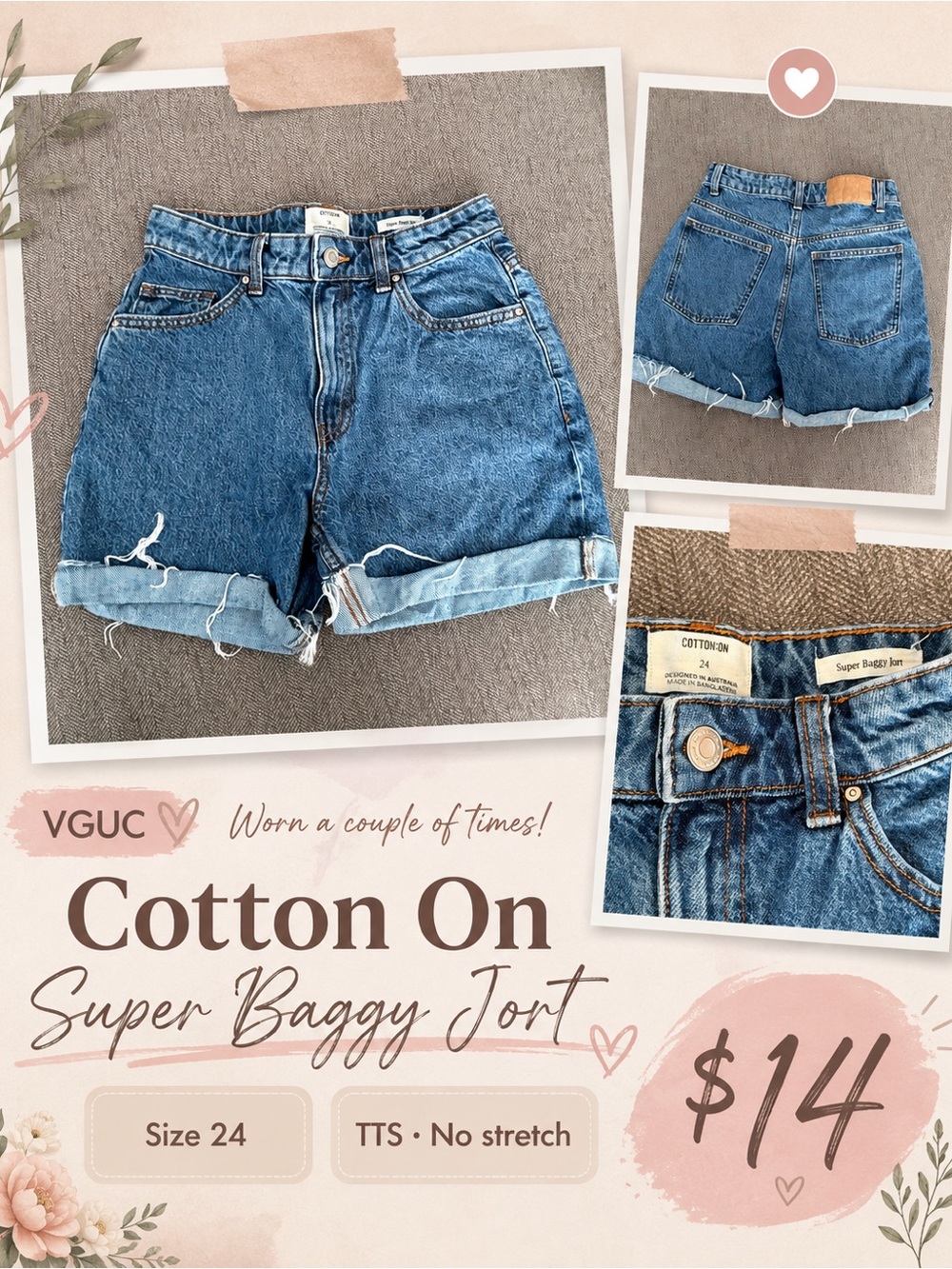 Cotton On Blue Baggy Rolled Hem Jean Shorts
